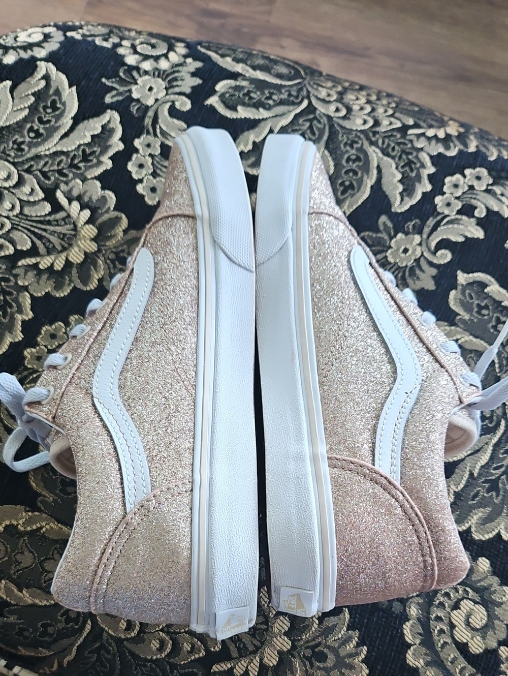 Vans Women’s Glitter Old Skool Sneakers - Rose Gold - Picture 6 of 13
